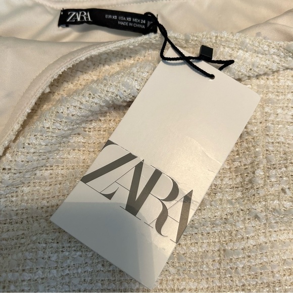 Zara NWT Off White Boucle’ Sleeveless Fully Lined Fit & Flare Mini Dress Sz. XS - Picture 12 of 16